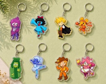 Deltarune Chapter 5 Acrylic Keychain, Flowey Seth Aqua Green Orange Yellow Blue Bag Charm