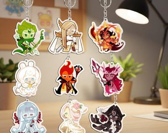 Cookie Run Kingdom Keychain, Burning Spice Fire Spirit Wind Archer Cookie Keyring Accessories Transparent Acrylic Key