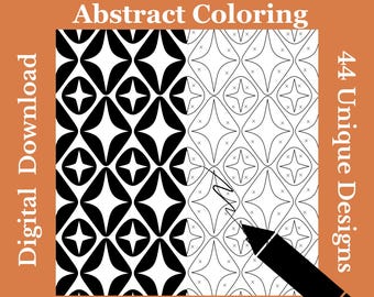 Monochrome Abstract Coloring Pages – 44 Printable Designs (Digital Download PDF)