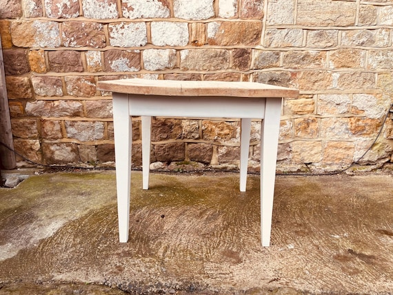 Vintage Farmhouse Pine Dining Table, Painted Base Cottage Kitchen Furniture