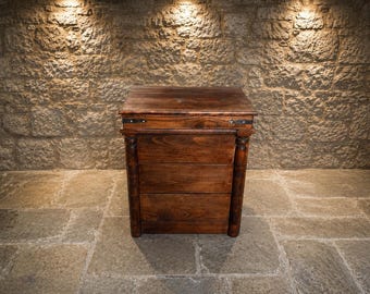 Campaign Style Chest of Drawers in Dark Wood with Brass Strap Detail