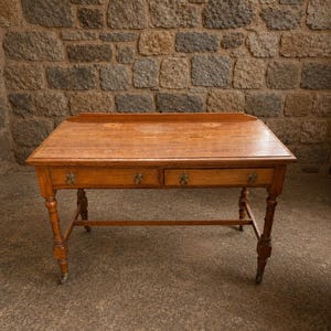 Victorian Solid Oak Writing Desk | Antique English Library Table | Country House Console Desk | Edwardian Oak Side Table