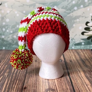 Elf Hat red and green Santa hat perfect for Christmas photos, parties, parades Preemie-Adult sizes