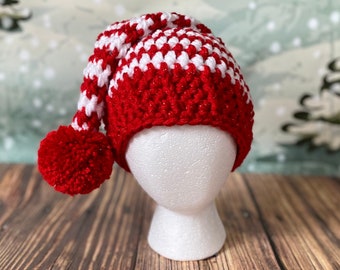 Sparkly Elf Hat candy cane stripe Preemie-Adult sizes