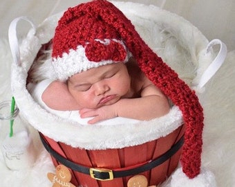 Baby Santa hat with long tail and bow