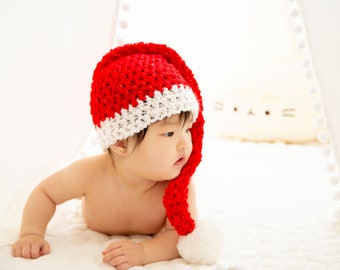 Sparkly Red Baby Santa hat with long tail