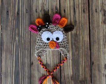 Baby TURKEY hat Thanksgiving Hat with optional removable bow  (sizes nb - child)