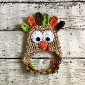 Baby TURKEY hat Thanksgiving Hat (sizes preemie-child optional bow available