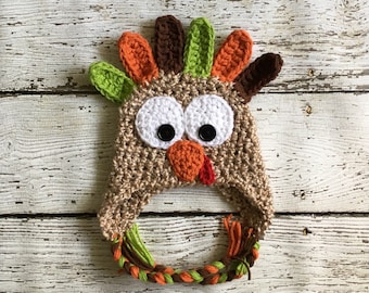 Baby TURKEY hat Thanksgiving Hat (sizes nb - child) optional bow and diaper cover available