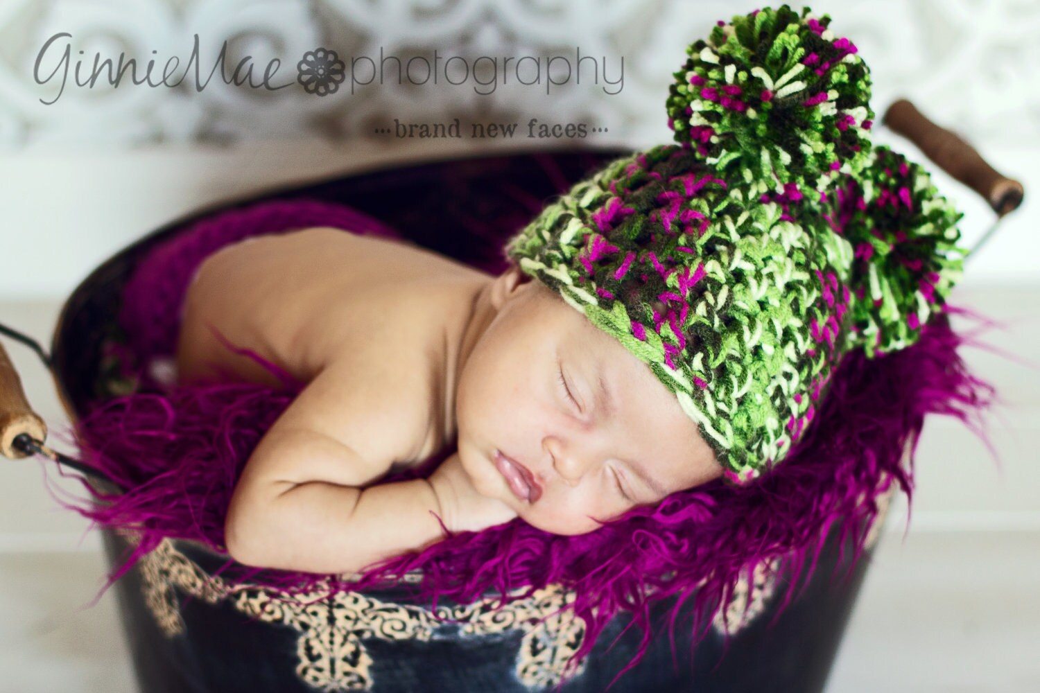 Newborn Photography Baby Girl Beanie Hat Double Pom Pom in Etsy