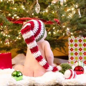 Baby elf hat long tail stocking Santa Christmas hat sizes preemie -adult