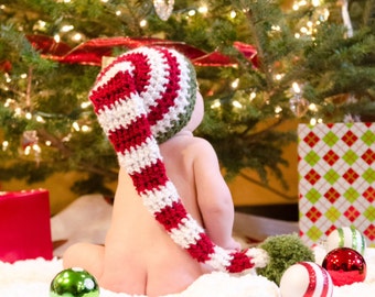 Baby elf hat long tail stocking hat sizes nb-adult