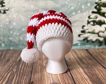 Gorro de Papá Noel con rayas rojas y blancas, tallas para bebés prematuros y adultos