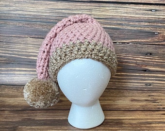 Santa Hat Antique Rose and Tan Nb-Adult sizes