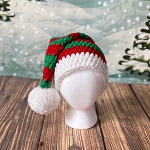 Santa Hat Green and Red Striped Nb-Adult sizes image 1