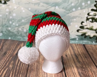 Santa Hat Green and Red Striped Nb-Adult sizes