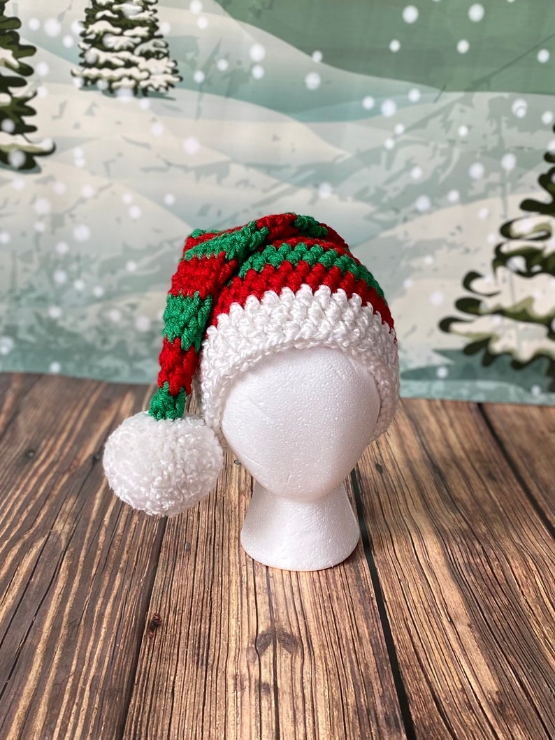 Santa Hat Green and Red Striped Nb-Adult sizes image 1