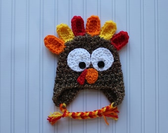 Baby TURKEY hat Thanksgiving Hat w/optional removable bow (sizes nb - child)