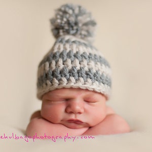 Newborn Boy Striped Beanie: Gray Baby Photography Prop