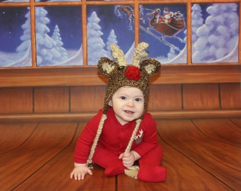Baby Reindeer Crochet hat Christmas Rudolph in sizes newborn - child available