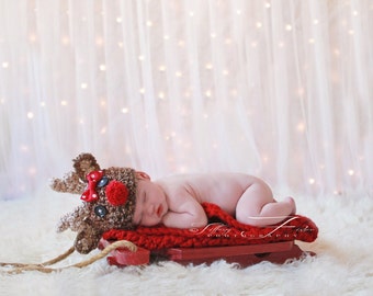 Baby Reindeer hat w BOW Christmas (sizes NB through adult)