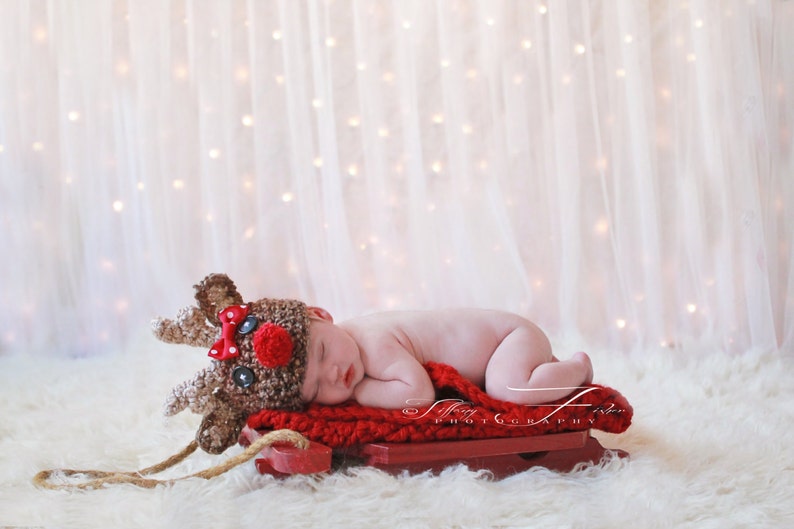 Baby Reindeer hat w BOW Christmas sizes NB through adult image 2