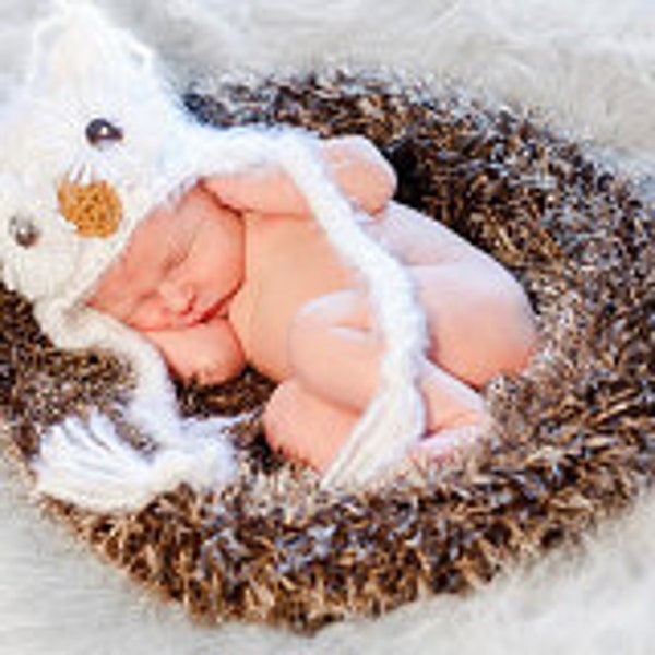 Newborn Owl White hat Photography Prop Earflap sizes nb, 1-3mos, 3-6mos, 6-12mos