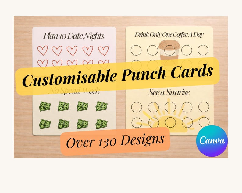 2026 Goal Punch Cards | Customisable | Editable | Downloadable | Habit Tracker Cards | Loyalty Cards image 1