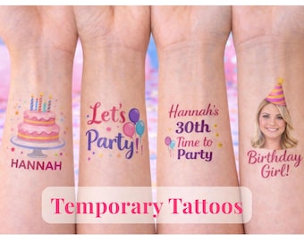 Custom Temporary Tattoos | Photo Tattoo | Personalized Photo, Face or Logo | Fake Tattoo | Favors for Birthdays, Bachelorette & Graduations