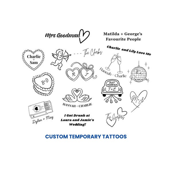 Custom Temporary Tattoos - Fine Line, Personalised for Events