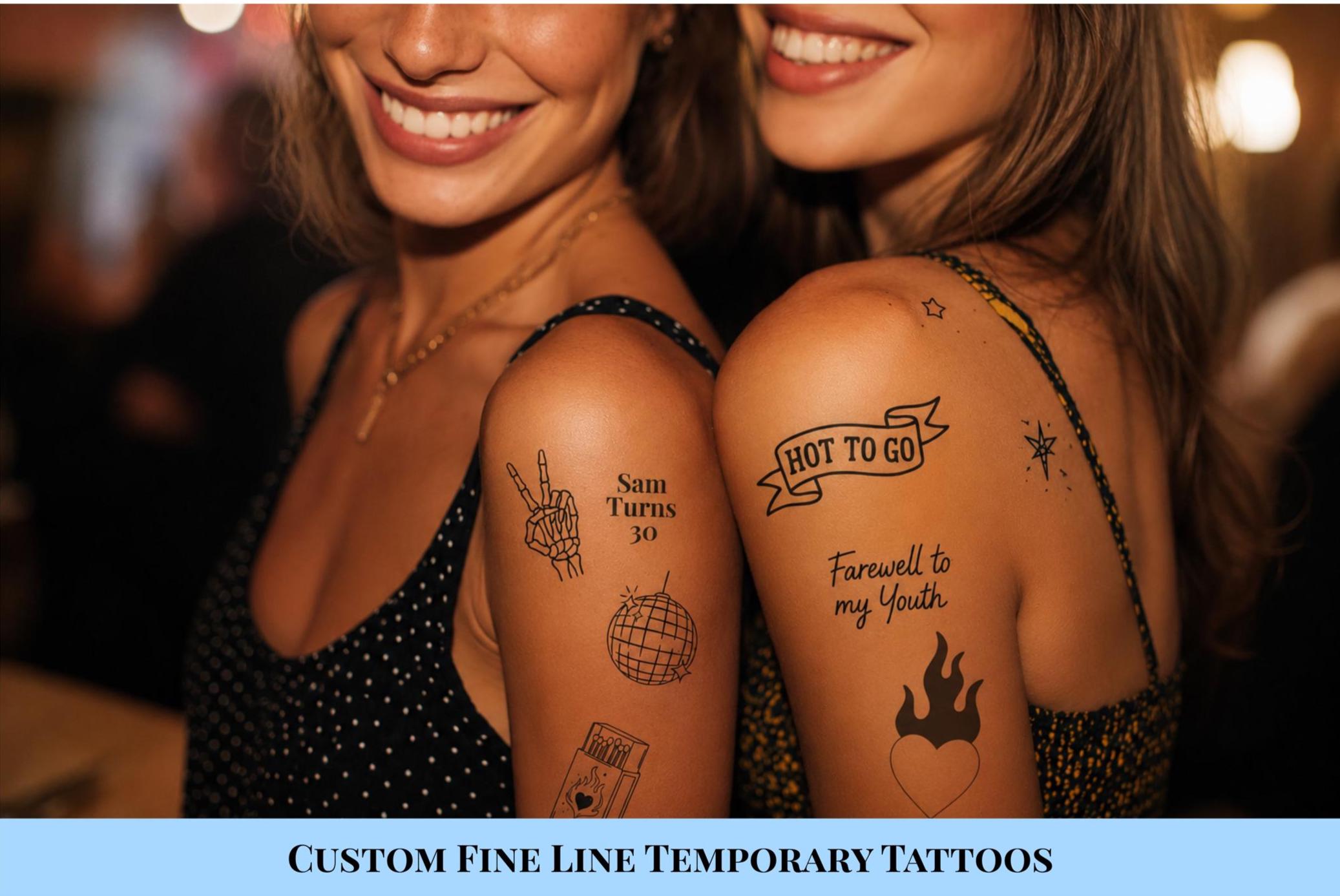 Custom Temporary Tattoos - Fine Line, Personalized for Events