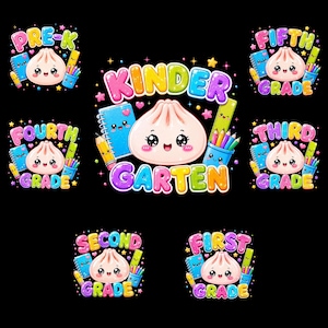 Glitter Dumpling Kindergarten Png Bundle, Back To School Png, Pre-k 1st 2nd 3rd 4th 5th grade Png, First Day Of School Png