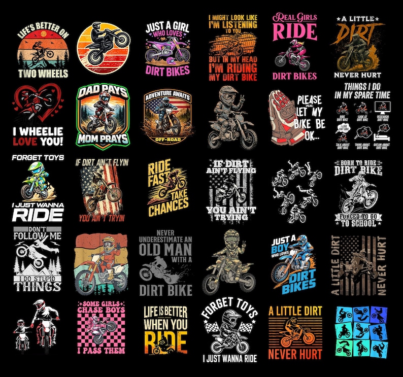 Pacchetto PNG Dirt Bike, PNG Motocross Rider, PNG Off-Road Racing, Sublimazione Sport Estremi, Grafica MX per T-Shirt e Adesivi immagine 1
