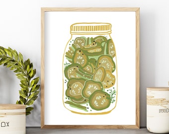 Pickle Jar Art Print | High-Quality Giclée Poster | Kitchen Gouache Illustration | Watercolor Gallery Wall Art