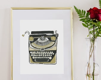 Typewriter Art Print | Retro Series Home Decor | Wall Art | Giclee Poster | Anniversary Birthday Gift | Ink Vintage Illustration