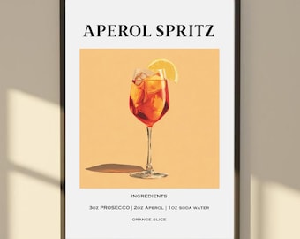 Aperol Spritz Cocktail Poster – Vintage Bar Art Print – Kitchen & Home Wall Decor