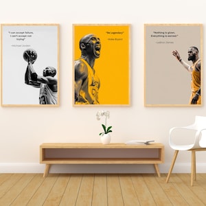 Kobe Bryant LeBron James Michael Jordan Poster Set of 3 | Basketball Wall Art | Motivational Sports Prints | Gym Decor | Athlete Gift