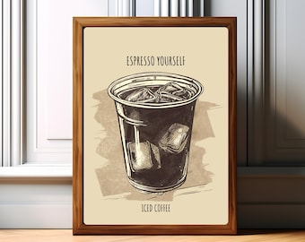 Funny Iced Coffee Poster, Coffee Quote Wall Art, Minimalist Coffee Print, Café Kitchen Decor, Gift for Coffee Lovers