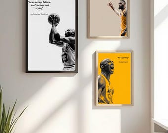 Kobe Bryant LeBron James Michael Jordan Poster Set of 3 | Basketball Wall Art | Motivational Sports Prints | Gym Decor | Athlete Gift