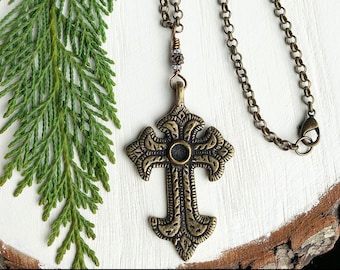 Large Cross Chain Necklace Jewelry Antique Bronze
