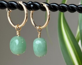 Green Aventurine Dangle Nugget Gold Filled Earrings