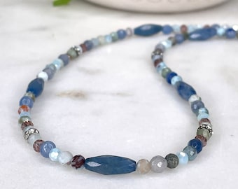 Dainty Larimar Aquamarine Bead Necklace