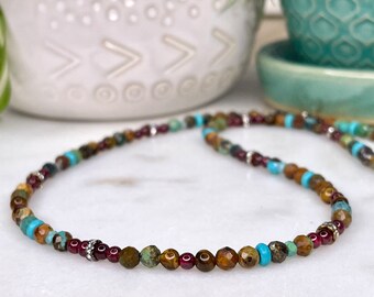 Dainty Bead Layering Necklace Turquoise Garnet