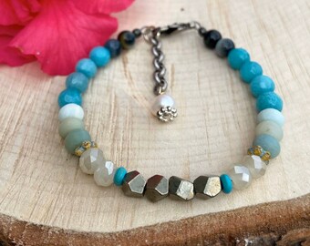 Beach Inspired Blue Jade Tigers Eye Bracelet