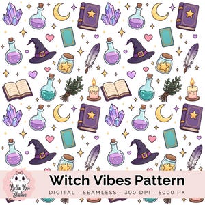 Witch Vibes Seamless Pattern PNG Witchy Magical Halloween Digital Paper 5000x5000 300 DPI Commercial Use