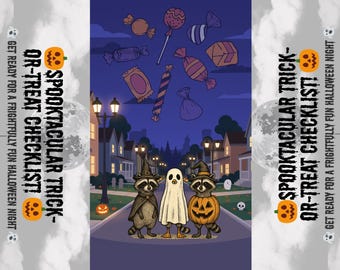 ハロウィンのトリック・オア・トリートのチェックリスト | 楽しい子供向けプランナー（PDF） | 印刷可能なハロウィン準備リスト | 今すぐダウンロード
