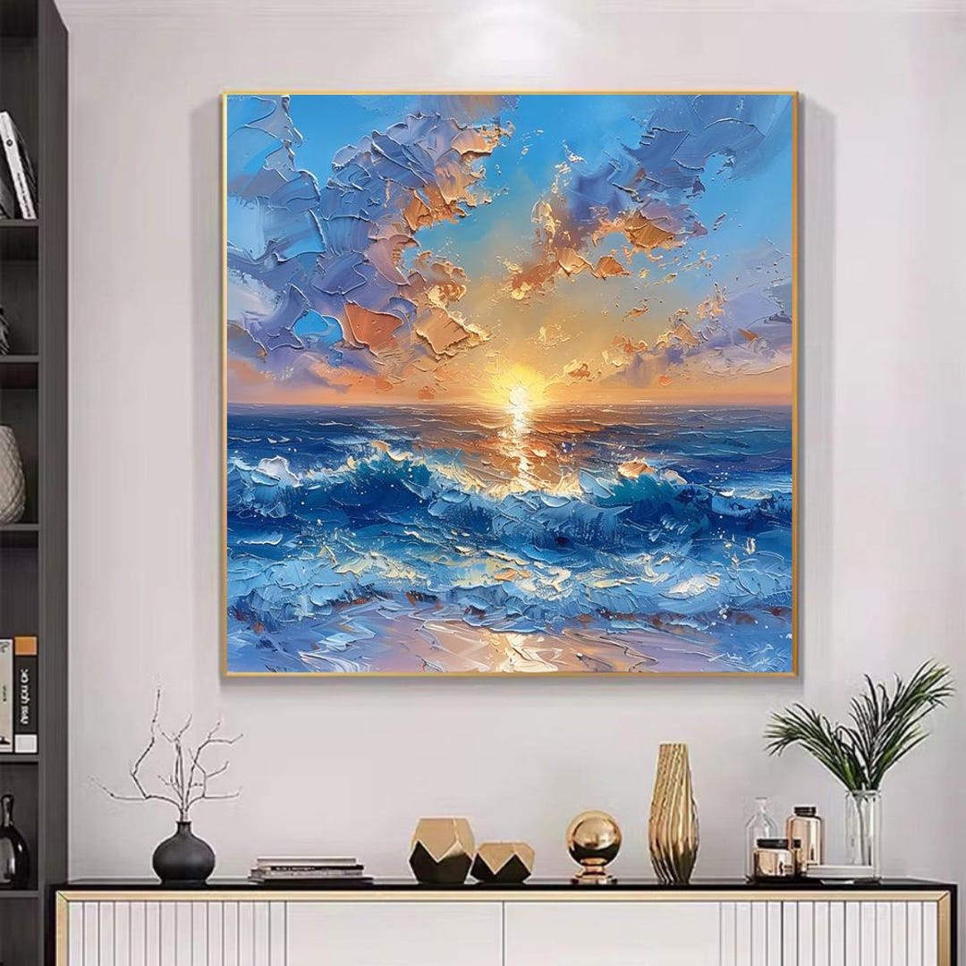 Abstract Sea Sunrise Oil Painting on Canvas Large Original Minimalist ...
