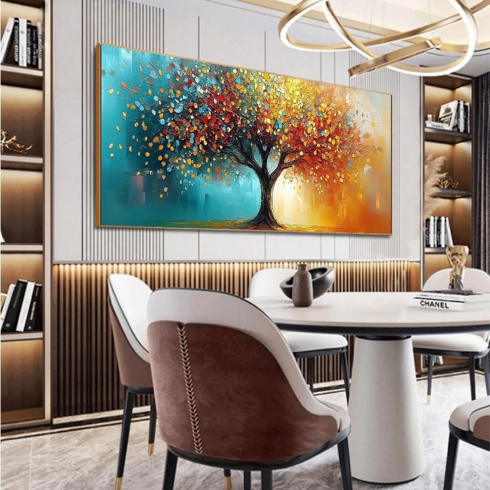 Abstract Colorful Tree Oil Painting on Canvas, Large Original Blooming ...