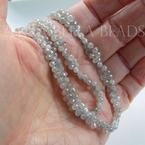 Natural genuine DIAMOND faceted precious gem stone teardrop briolette beads silver grey