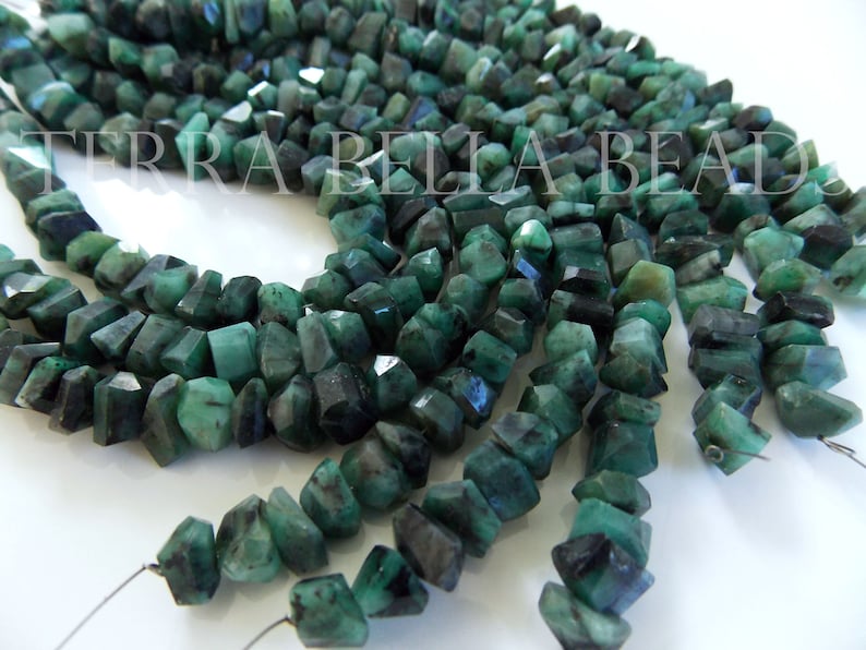8mm green 7 strand natural EMERALD faceted precious gem stone fancy nugget beads 7mm